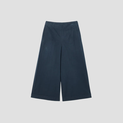 WASHED YARN DYE COTTON POPLIN TROUSERS