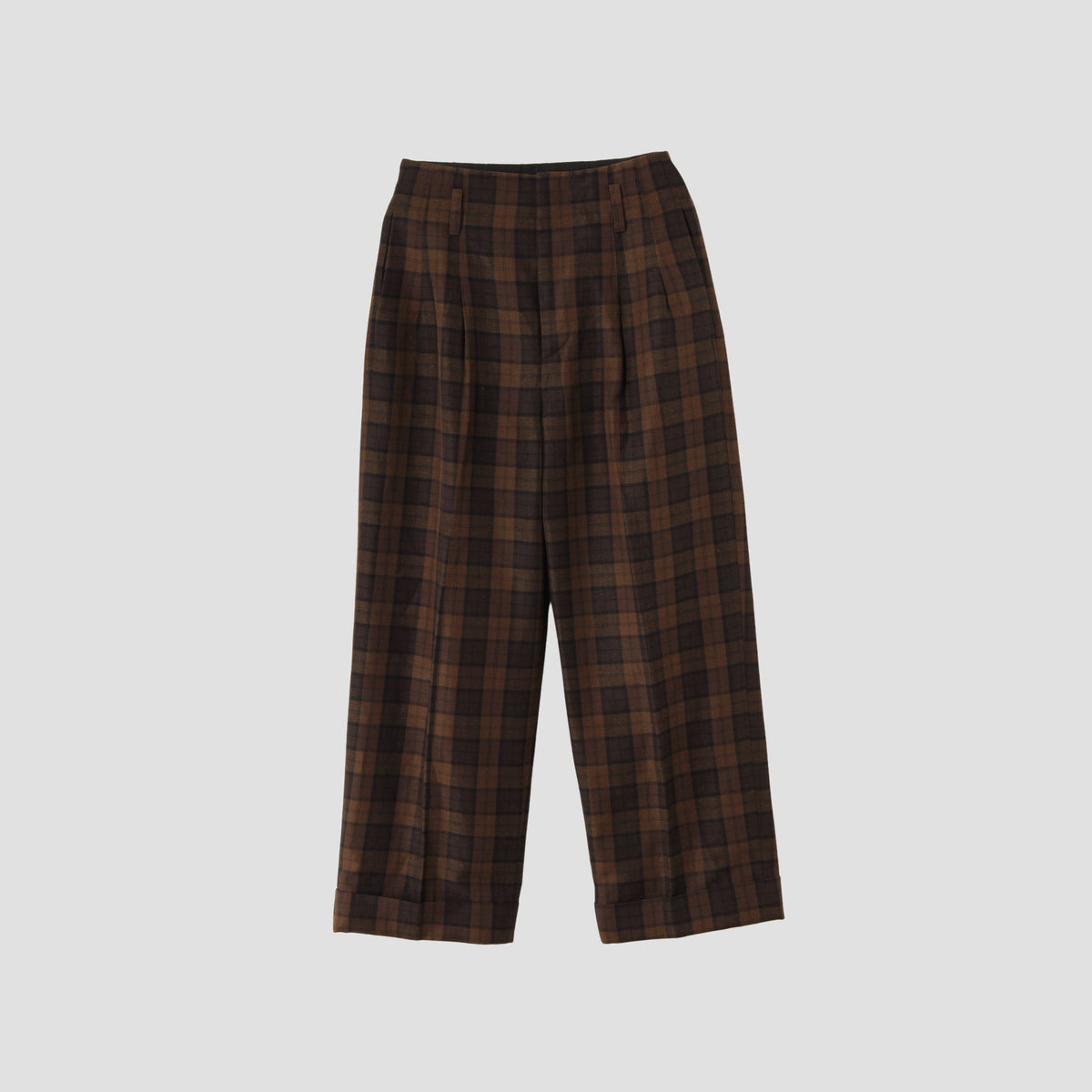 CHECK WOOL LINEN BLEND TROUSERS