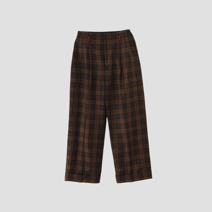 CHECK WOOL LINEN BLEND TROUSERS