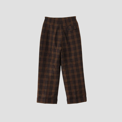 CHECK WOOL LINEN BLEND TROUSERS