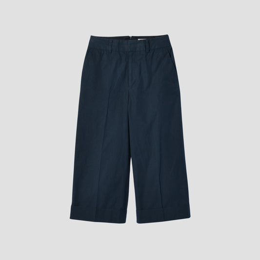WASHED YARN DYE COTTON POPLIN TROUSERS