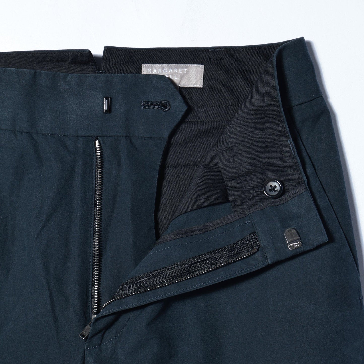 WASHED YARN DYE COTTON POPLIN TROUSERS