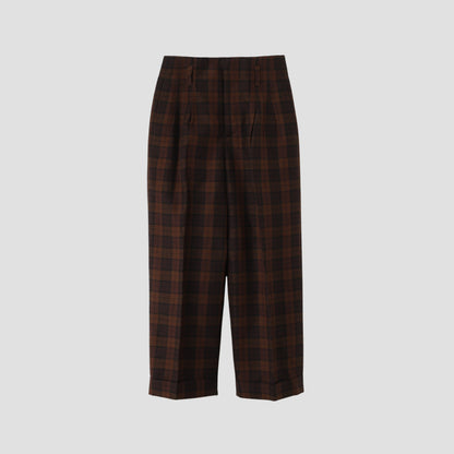CHECK WOOL LINEN BLEND TROUSERS