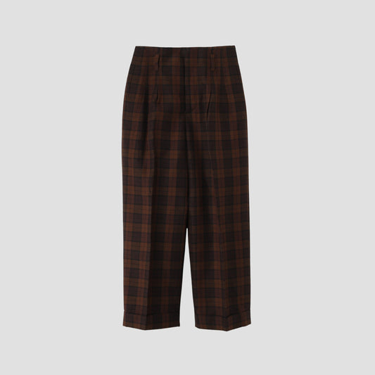 CHECK WOOL LINEN BLEND TROUSERS