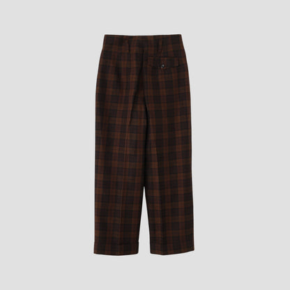 CHECK WOOL LINEN BLEND TROUSERS
