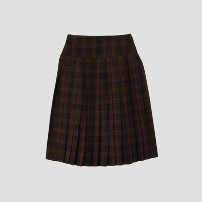 CHECK WOOL LINEN BLEND SKIRT