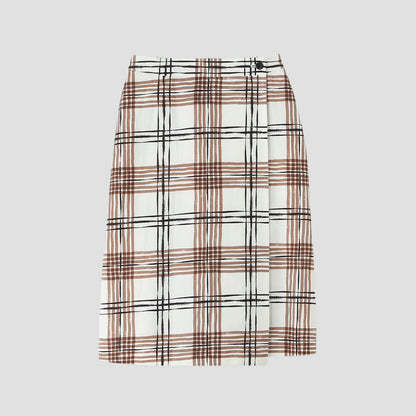 PAINTED CHECK COTTON LINEN SKIRT