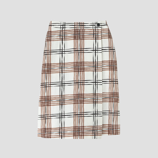 PAINTED CHECK COTTON LINEN SKIRT