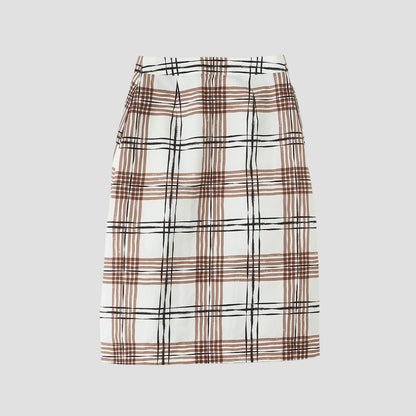 PAINTED CHECK COTTON LINEN SKIRT