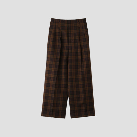 CHECK WOOL LINEN BLEND TROUSERS