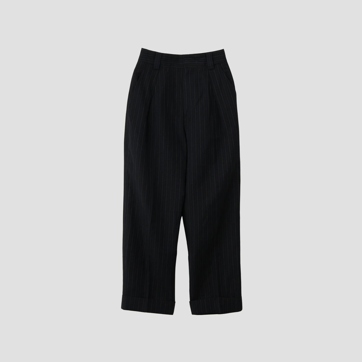CHALK STRIPE LINEN WOOL TROUSERS
