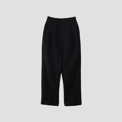 CHALK STRIPE LINEN WOOL TROUSERS