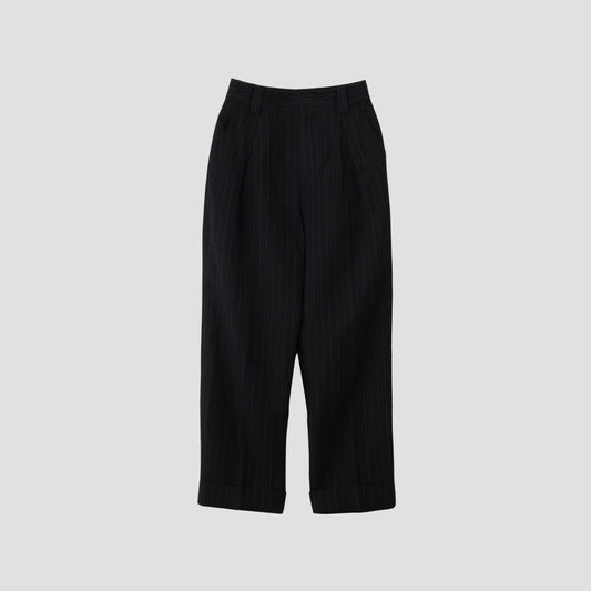 CHALK STRIPE LINEN WOOL TROUSERS