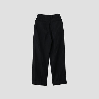 CHALK STRIPE LINEN WOOL TROUSERS