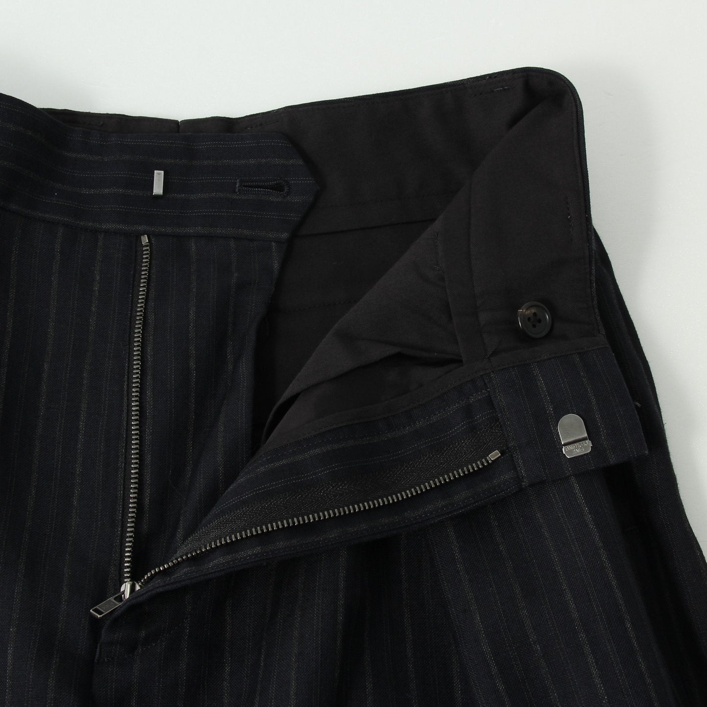 CHALK STRIPE LINEN WOOL TROUSERS