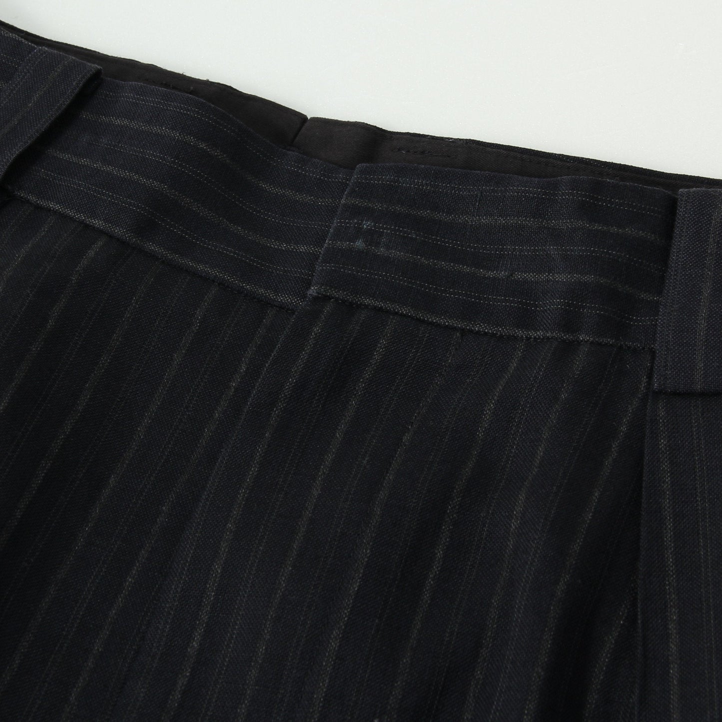 CHALK STRIPE LINEN WOOL TROUSERS