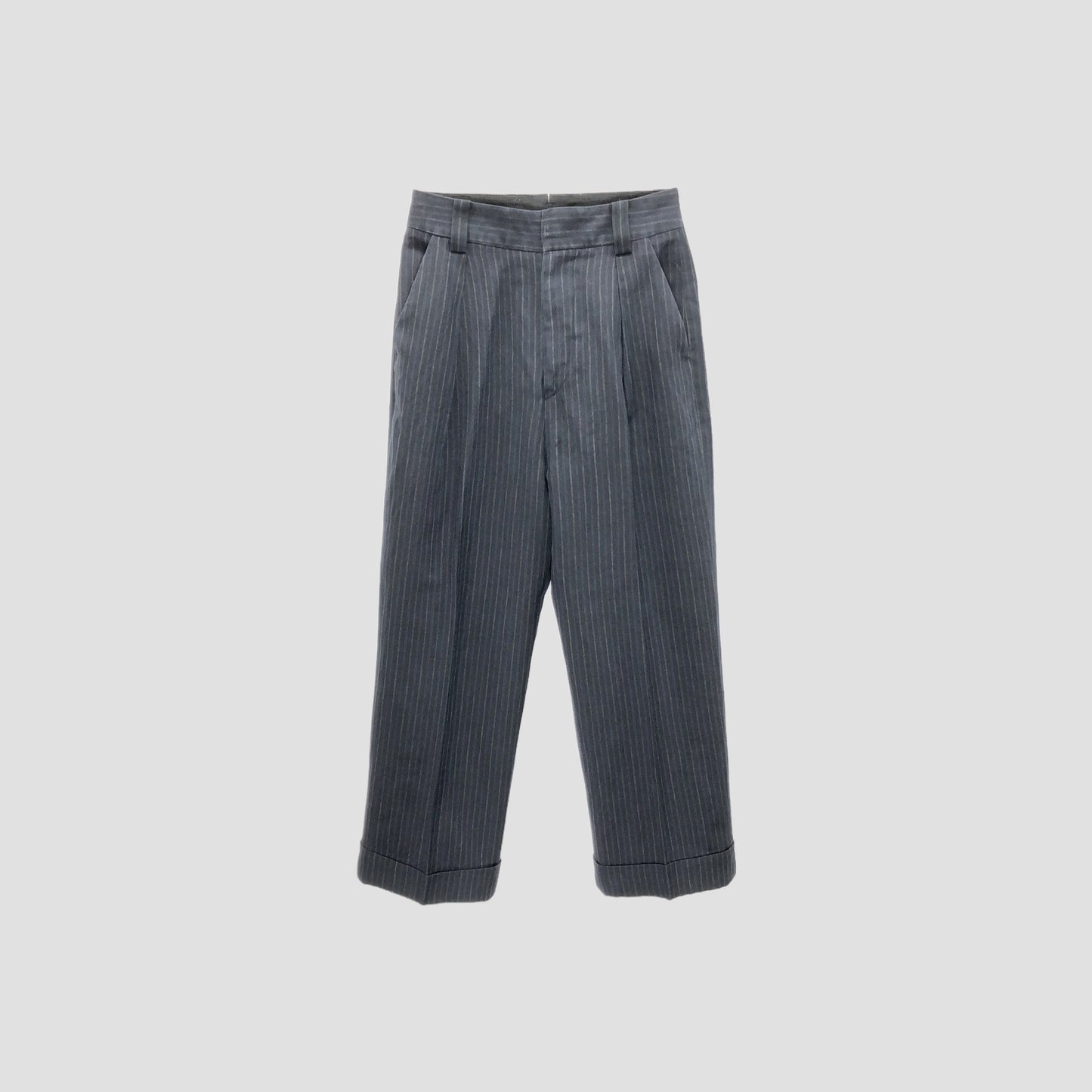CHALK STRIPE LINEN WOOL TROUSERS