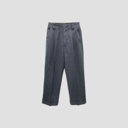 CHALK STRIPE LINEN WOOL TROUSERS