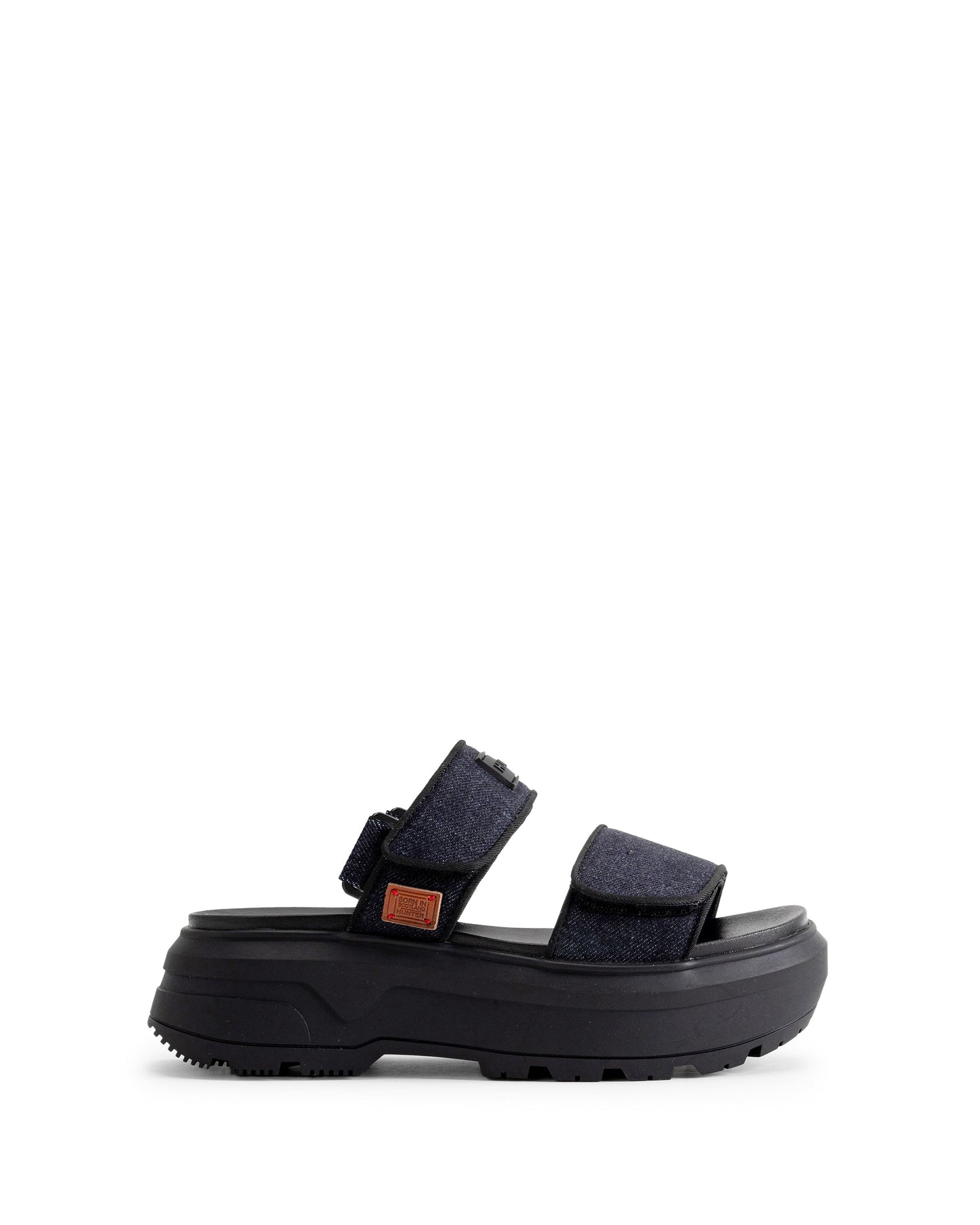 ユニセックス デニム シティ リベル ヒール ストラップ サンダル