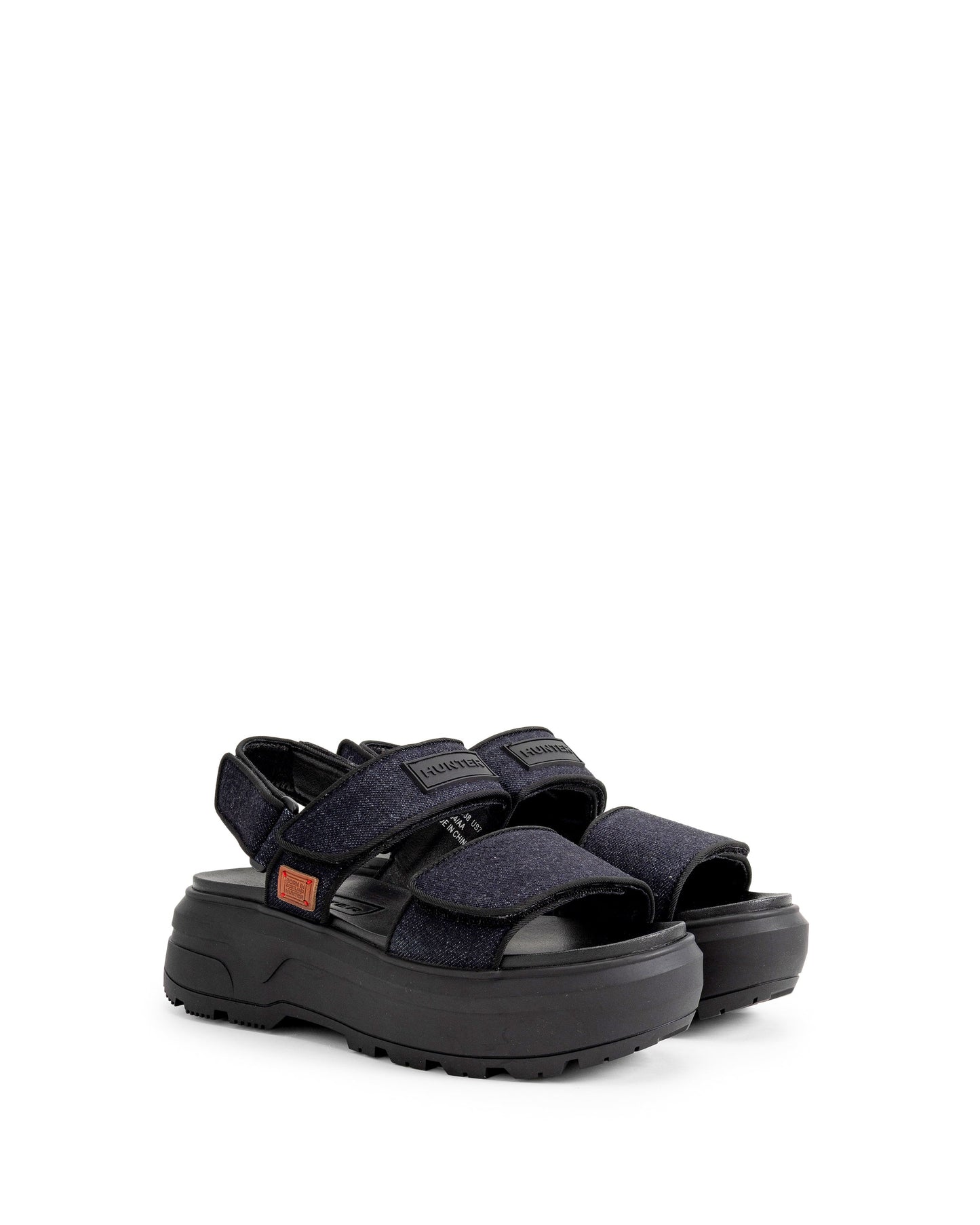 ユニセックス デニム シティ リベル ヒール ストラップ サンダル