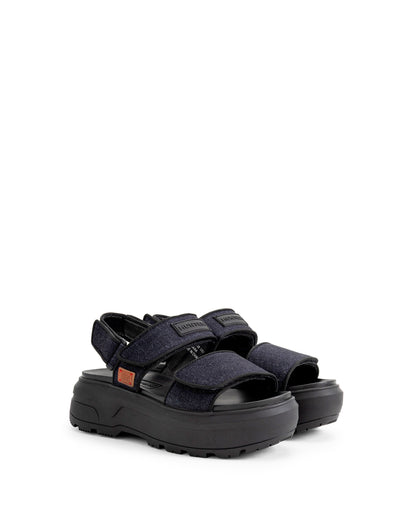 ユニセックス デニム シティ リベル ヒール ストラップ サンダル