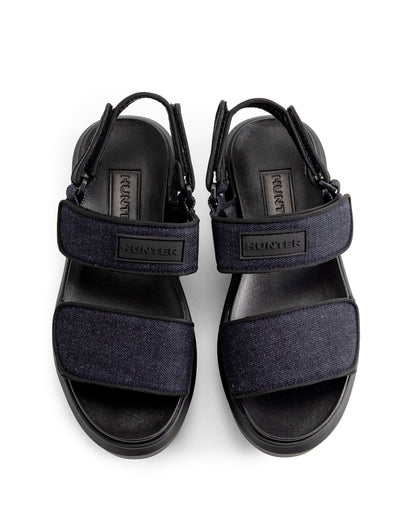 ユニセックス デニム シティ リベル ヒール ストラップ サンダル